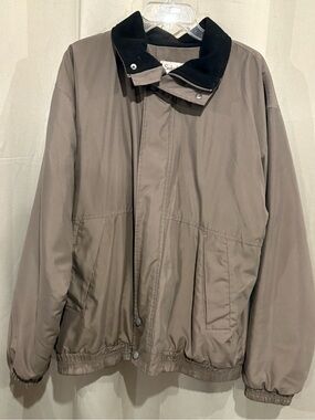 Men's Taupe Casual Zip-Front Jacket with Black Collar